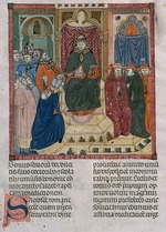 Unbekannter Künstler - Papst Bonifatius VIII. als Gesetzgeber auf dem päpstlichen Stuhl. Aus Liber Sextus