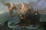 Coypel, Noël-Nicolas - Der Heilige Franz von Paola und seine Gefährten auf seinem Mantel stehend, die Meerenge von Messina überqueren