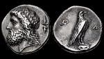 Numismatik, Antike Münzen - Die 107. Olympiade. Vorderseite: Kopf von Zeus, Rückseite: Adler. Elis, Olympia 
