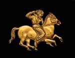 Kunst der Skythen - Goldplakette mit Darstellung eines skythischen Reiters mit Speer in seiner rechten Hand 