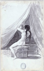Goya, Francisco, de - Weiblicher Rückenakt mit Spiegel (Aus dem Madrid-Album)