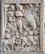 Indische Kunst - König Ashoka auf Elefanten