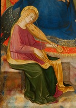 Strozzi, Zanobi - Madonna der Demut mit zwei musizierenden Engeln. Detail: Musizierender Engel