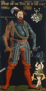 Asper, Hans - Porträt von Wilhelm Frölich. Ganzfiguriges Bildnis mit Wappen der Familie Frölich