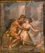 Römisch-pompejanische Wandmalerei - Satyr und Nymphe