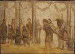 Römisch-pompejanische Wandmalerei - Die Bestrafung eines Schülers. Wandmalerei aus dem Haus von Julia Felix