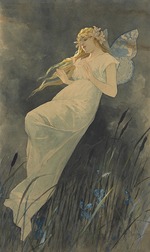 Mucha, Alfons Marie - Elfe mit Irisblüten