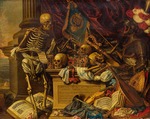 Luyckx, Carstian - Vanitas-Stillleben mit Musikinstrumenten, Büchern, Noten, Skelett, Totenkopf und Rüstung