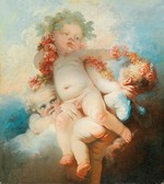 Fragonard, Jean Honoré - Drei mit Blumen bekränzte Putten