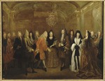 Silvestre, Louis de - Ludwig XIV. empfängt Kurprinzen August, den späteren König von Polen und Kurfürsten von Sachsen, im Schloss Fontainebleau