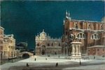 Querena, Luigi - Nachtansicht des Campo dei Santi Giovanni e Paolo mit dem westlichen Teil der Kirche und der Scuola di San Marco im Schnee