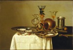 Heda, Willem Claesz - Stillleben mit Prunkgefäßen, Zinntellern, Austern und Haselnüssen