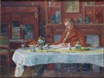 Verhaeren, Marthe - Émile Verhaeren (1855-1918) am Tisch