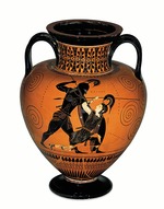 Antike Vasenmalerei, Attische Kunst - Penthesilea, durch das Schwert des Achilles sterbend. Attische Vasenmalerei