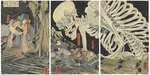 Kuniyoshi, Utagawa - Oyataro Mitsukuni im Kampf mit einem Skelett