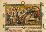 Pierart dou Tielt - Die Beerdigung der Pestopfer in Tournai. Miniatur aus: Tractatus quartus von Gilles de Muisit