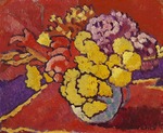 Valtat, Louis - Fleurs jaunes, draperie rouge