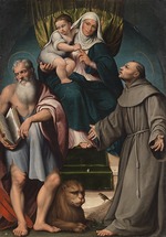 Bassano, Jacopo, il vecchio - Die thronende heilige Anna mit Christuskind zwischen den Heiligen Hieronymus und Franziskus