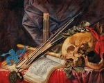 Renard de Saint-André, Simon - Vanitas-Stillleben mit Viola, Klarinette, Totenschädel, Notenheft und Kerze