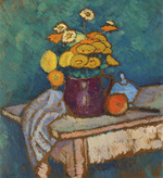 Jawlensky, Alexei, von - Stillleben mit Tuch, Blumen im Krug und Apfel
