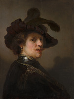 Rembrandt van Rhijn - Tronie eines Mannes mit Federbarett 