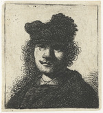 Rembrandt van Rhijn - Selbstbildnis mit Mütze und dunklem Mantel