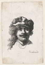 Rembrandt van Rhijn - Selbstbildnis mit einer weichen Mütze: frontal, nur der Kopf