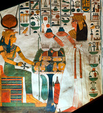 Altägyptische Kunst - Königin Nefertari überreicht der Göttin Hathor Opfergaben