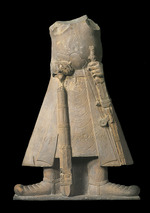 Zentralasiatische Kunst - Statue des Königs Kanishka mit Inschriften in Brahmi-Schrift