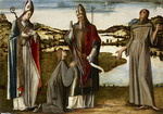 Vivarini, Alvise - Heiliger Bischof (Andreas?) verehrt von Heiligen Ludwig von Toulouse und Franz von Assisi