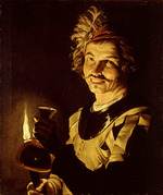 Stomer, Matthias - Mann mit brennender Kerze und Weinkaraffe
