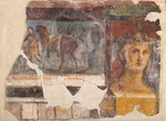 Römisch-pompejanische Wandmalerei - Weibliche Herme und Fragment mit Ilias-Szene