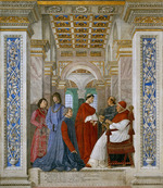 Melozzo da Forli - Papst Sixtus IV. ernennt Bartolomeo Platina zum Präfekten der Vatikanischen Bibliothek