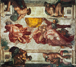 Buonarroti, Michelangelo - Die Erschaffung der Sonne, des Mondes und der Pflanzen. Deckenfreske in der Sixtinischen Kapelle im Vatikan