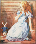 Tenniel, Sir John - Das Kaninchen fuhr zusammen, ließ die weißen. Handschuhe und den Fächer fallen...