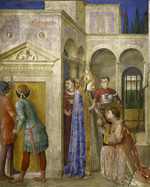 Angelico, Fra Giovanni, da Fiesole - Vor seiner Hinrichtung übergibt der Papst Sixtus II. dem Heiligen Laurentius den Kirchenschatz