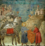 Giotto di Bondone - Heiliger Franziskus gibt seinen Mantel einem armen Mann (Freskenzyklus der Franziskuslegende)