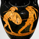 Antike Vasenmalerei, Attische Kunst - Griechischer Soldat kämpft gegen einen Perser (Rotfigurige Nolan-Amphore)