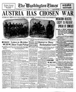 Historisches Objekt - Titelseite der Washington Times vom 28. Juli 1914: Österreich hat den Krieg gewählt