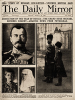 Historisches Objekt - Titelseite der Daily Mirror vom 16. März 1917: Abdankung des russischen Zaren - Russische Revolution