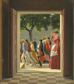 Eckersberg, Christoffer-Wilhelm - Blick durch eine Tür auf laufende Figuren