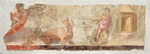 Römisch-pompejanische Wandmalerei - Nilpferdjagd in einer Flusslandschaft mit zwei Jägern, zwei Wasservögeln und einer Behausung am Flussufer