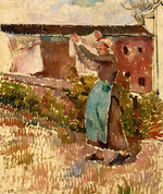 Pissarro, Camille - Femme étendant du linge, Éragny