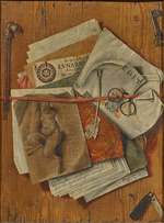 Bordoni, Egidio Maria - Trompe-l'oeil mit Papieren, Messer und Pfeife