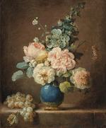 Vallayer-Coster, Anne - Vase mit Blumen und Trauben auf einem Gebälk