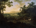 Moucheron, Frederick, de - Landscape with huntsmen