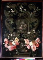Seghers, Daniel - Madonna and Child, Saint Elisabeth and John the Baptist as child in a floral garland