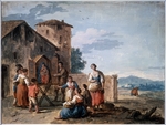 Zais, Giuseppe - A group of peasants before the tabernacle with the Standing Madonna statue