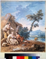 Zais, Giuseppe - Three peasants resting on a river bank