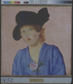 Popov, Nikolai Nikolayevich - Portrait of a Lady wearing a blue hat